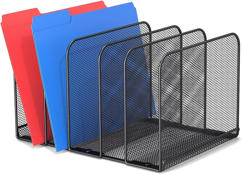 TCJ 5 Sections Desk File Holder/Rack/Sorter,Mesh File Organizer,File Folder Organizer,Metal Upright Desktop Organization for Documents,Magazine,Kitchenware,Antiskid,Antirust,Sturdy,1 Pack - Image 1